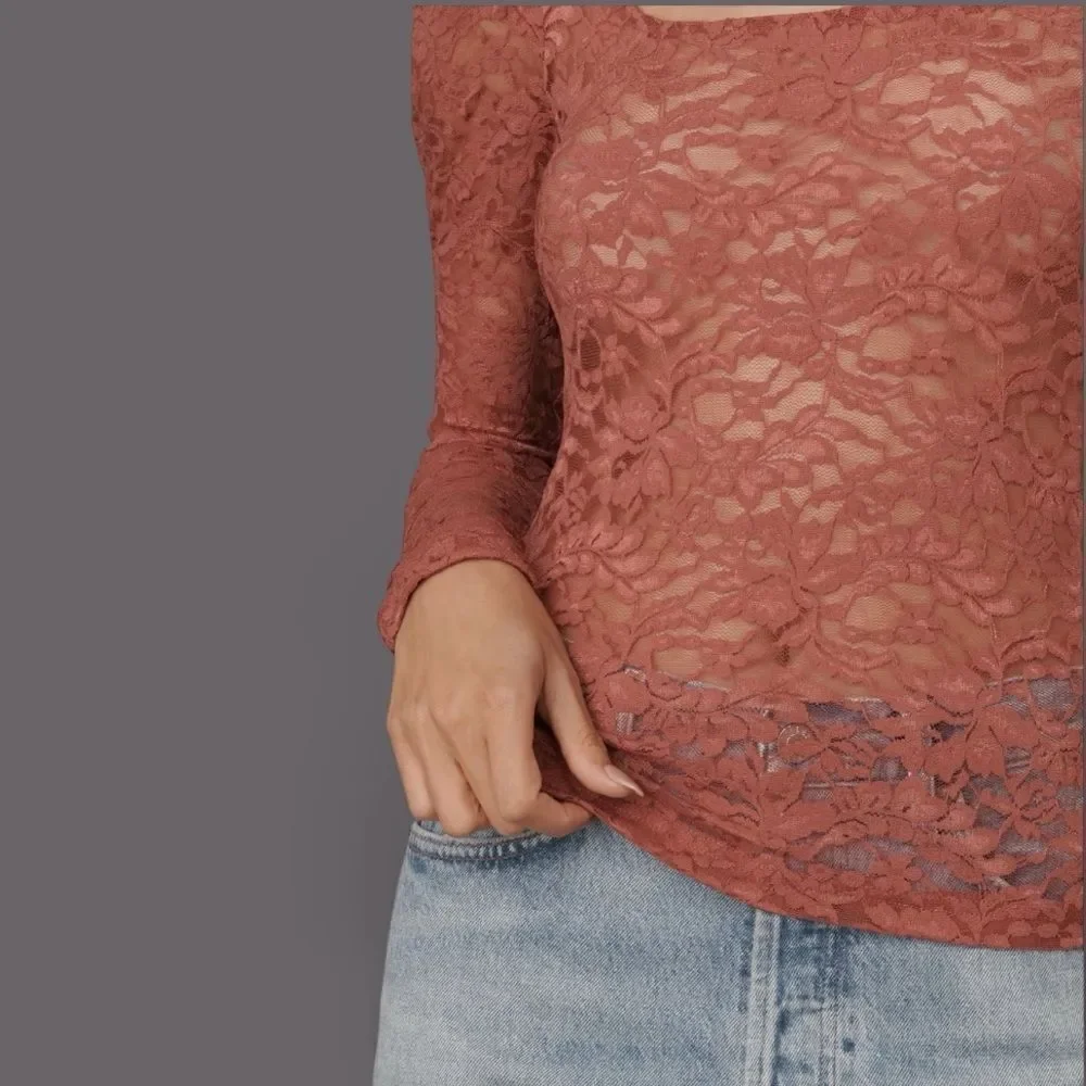 NWT Anthropologie Puff-Sleeve Sheer Lace Top Pink Size Small